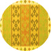 Round Southwestern Yellow Country Rug, con1834yw