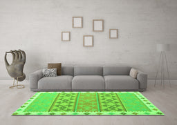 Machine Washable Southwestern Green Country Area Rugs in a Living Room,, wshcon1834grn