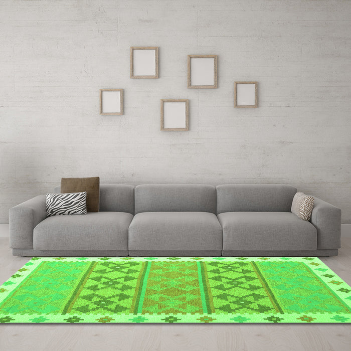 Machine Washable Southwestern Green Country Area Rugs in a Living Room,, wshcon1834grn