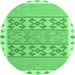 Round Machine Washable Southwestern Emerald Green Country Area Rugs, wshcon1834emgrn