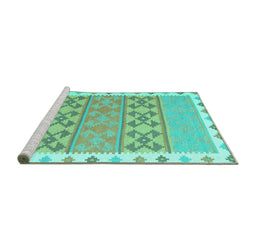Sideview of Machine Washable Southwestern Turquoise Country Area Rugs, wshcon1834turq
