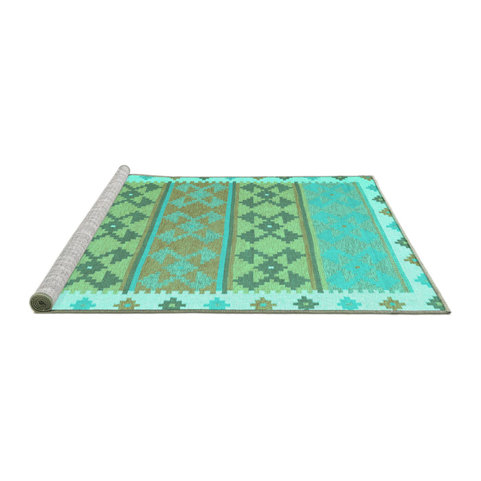 Sideview of Machine Washable Southwestern Turquoise Country Area Rugs, wshcon1834turq