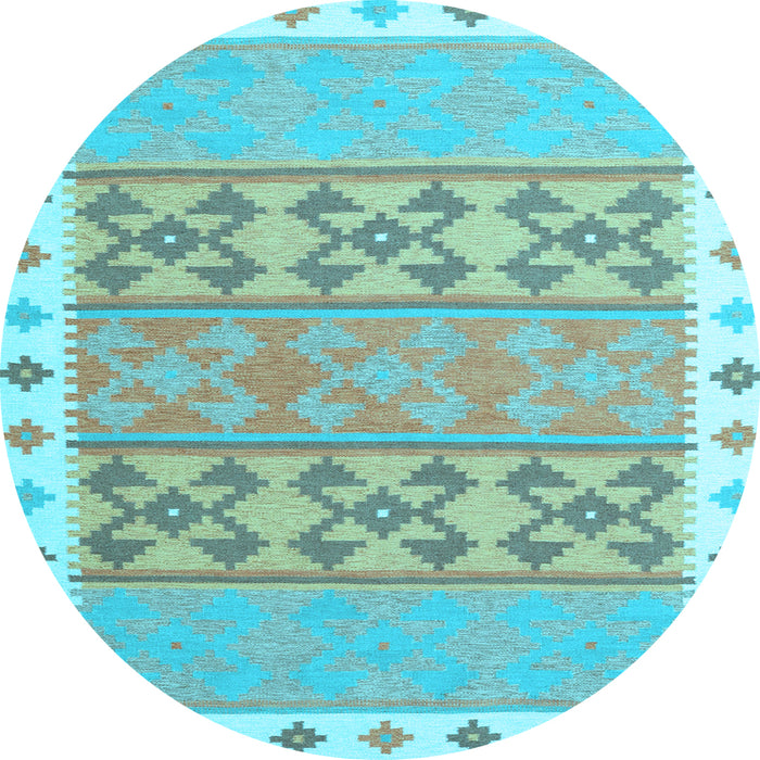 Round Machine Washable Southwestern Light Blue Country Rug, wshcon1834lblu