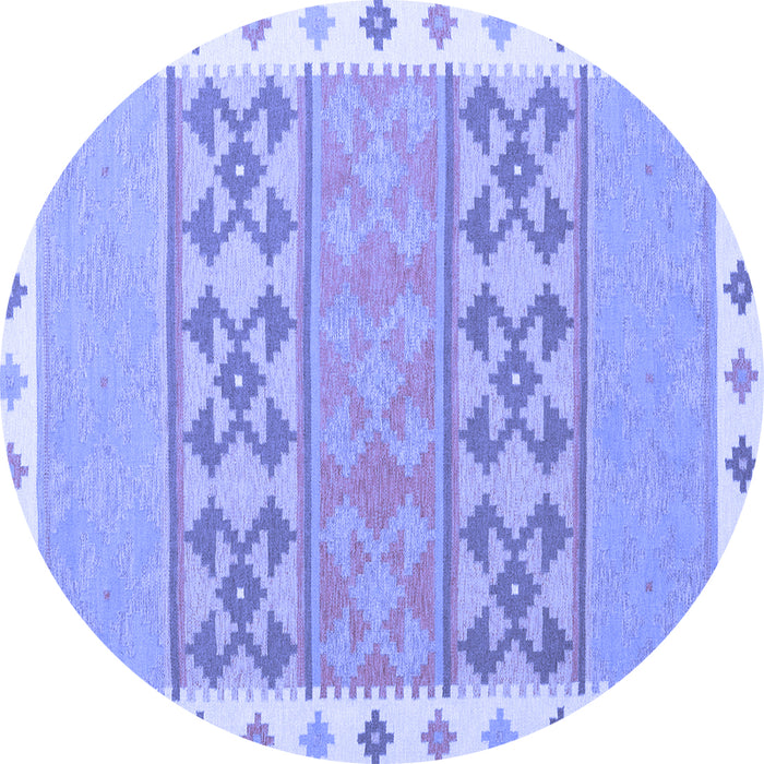 Round Machine Washable Southwestern Blue Country Rug, wshcon1834blu