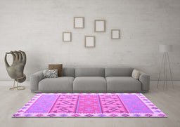 Machine Washable Southwestern Purple Country Area Rugs in a Living Room, wshcon1836pur