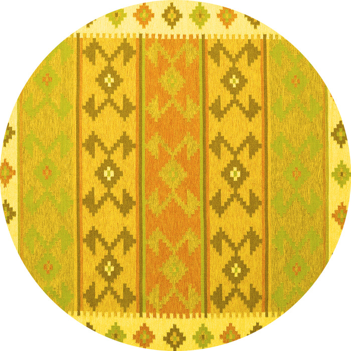 Round Southwestern Yellow Country Rug, con1836yw