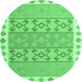 Round Southwestern Emerald Green Country Rug, con1836emgrn