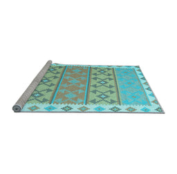 Sideview of Machine Washable Southwestern Light Blue Country Rug, wshcon1836lblu