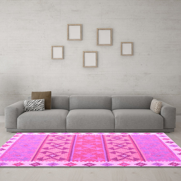 Machine Washable Southwestern Pink Country Rug in a Living Room, wshcon1836pnk
