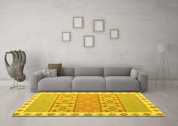 Machine Washable Southwestern Yellow Country Rug in a Living Room, wshcon1836yw