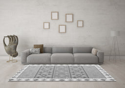Machine Washable Southwestern Gray Country Rug in a Living Room,, wshcon1836gry