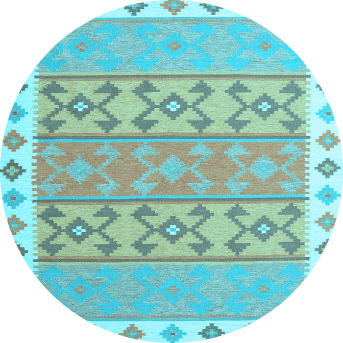 Round Southwestern Light Blue Country Rug, con1836lblu