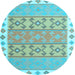 Round Southwestern Light Blue Country Rug, con1836lblu