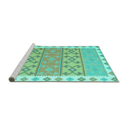 Sideview of Machine Washable Southwestern Turquoise Country Area Rugs, wshcon1836turq