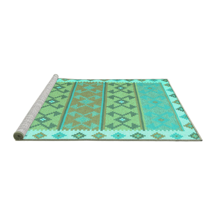 Sideview of Machine Washable Southwestern Turquoise Country Area Rugs, wshcon1836turq