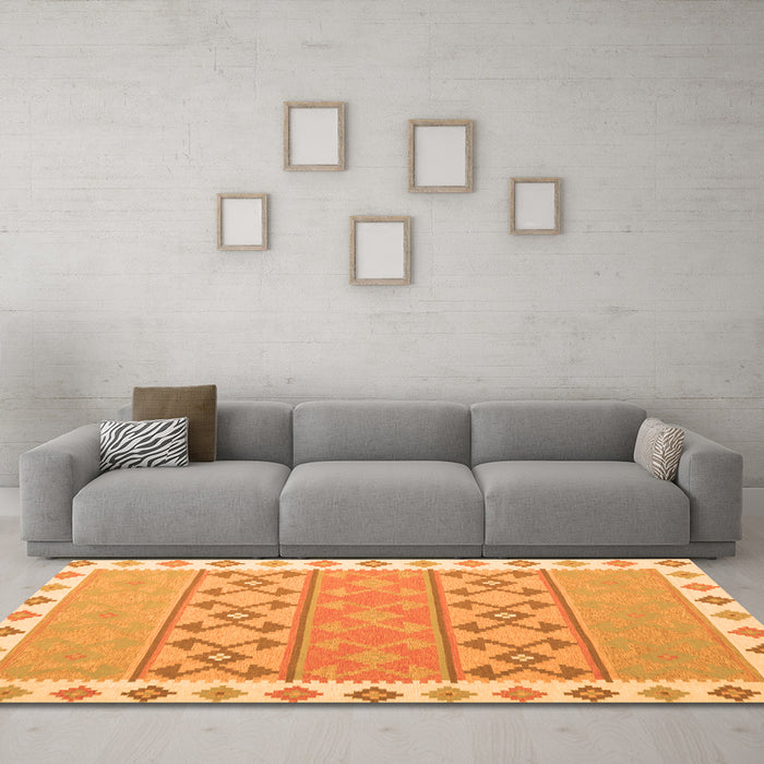 Machine Washable Southwestern Orange Country Area Rugs in a Living Room, wshcon1836org