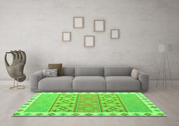 Machine Washable Southwestern Green Country Area Rugs in a Living Room,, wshcon1836grn