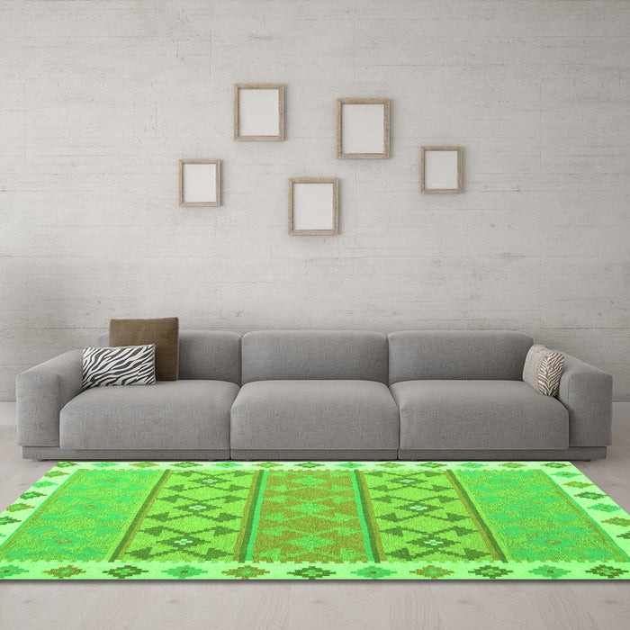 Machine Washable Southwestern Green Country Area Rugs in a Living Room,, wshcon1836grn