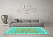 Machine Washable Southwestern Turquoise Country Area Rugs in a Living Room,, wshcon1836turq