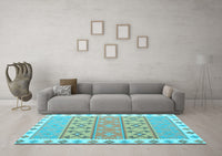 Machine Washable Southwestern Light Blue Country Rug, wshcon1836lblu