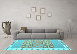 Machine Washable Southwestern Light Blue Country Rug in a Living Room, wshcon1836lblu