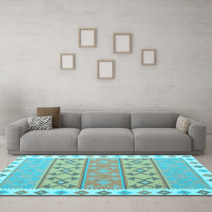 Machine Washable Southwestern Light Blue Country Rug in a Living Room, wshcon1836lblu