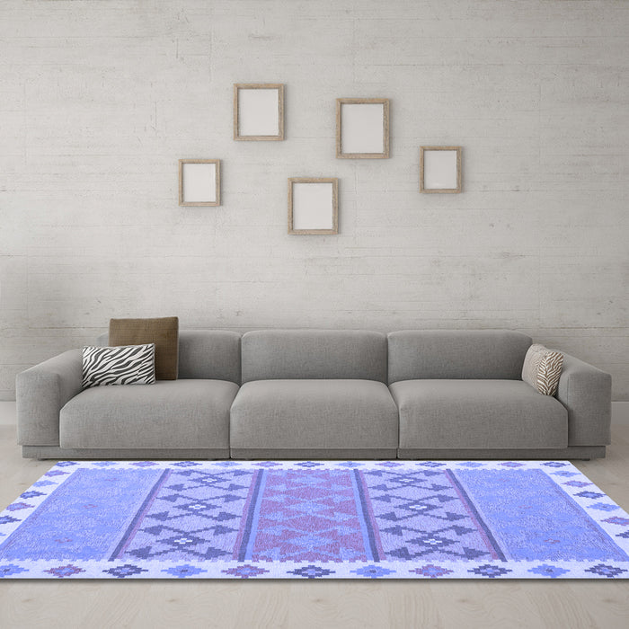 Machine Washable Southwestern Blue Country Rug in a Living Room, wshcon1836blu