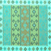 Square Machine Washable Southwestern Turquoise Country Area Rugs, wshcon1836turq