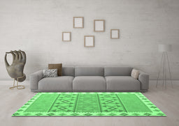 Machine Washable Southwestern Emerald Green Country Area Rugs in a Living Room,, wshcon1836emgrn