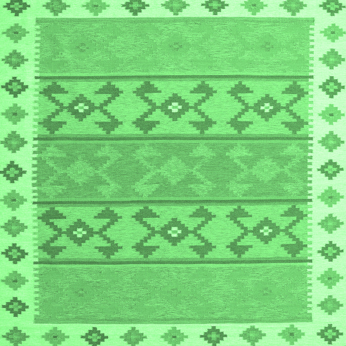 Square Machine Washable Southwestern Emerald Green Country Area Rugs, wshcon1836emgrn