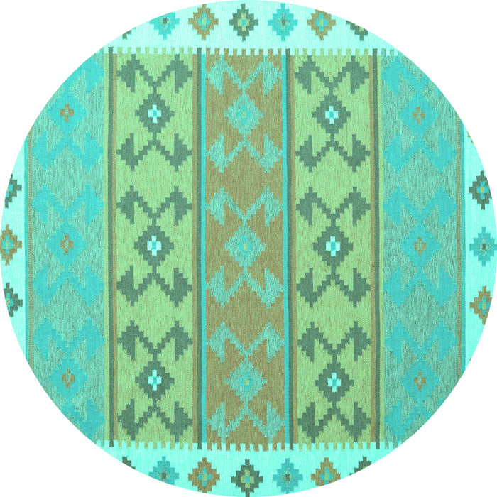 Round Machine Washable Southwestern Turquoise Country Area Rugs, wshcon1836turq