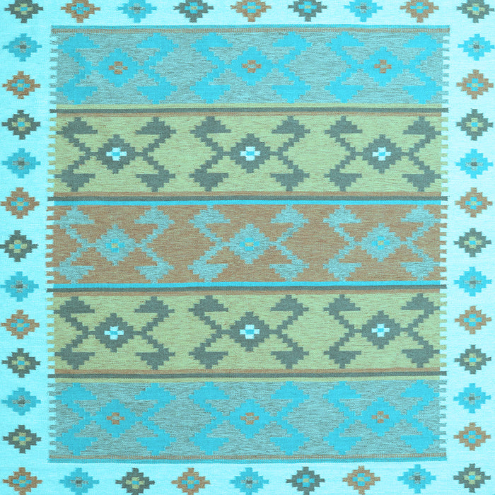 Square Machine Washable Southwestern Light Blue Country Rug, wshcon1836lblu