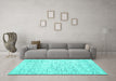 Machine Washable Abstract Turquoise Contemporary Area Rugs in a Living Room,, wshcon1837turq