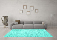 Machine Washable Abstract Turquoise Contemporary Rug, wshcon1837turq