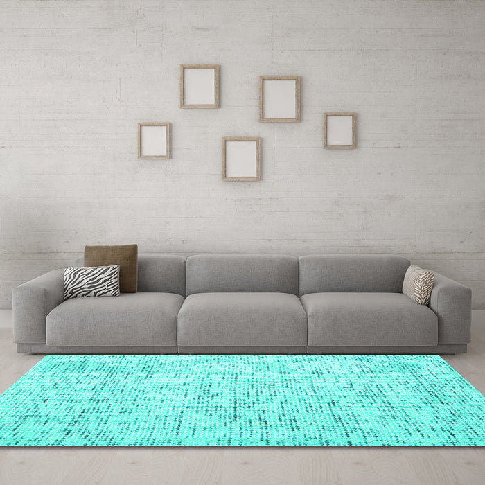 Machine Washable Abstract Turquoise Contemporary Area Rugs in a Living Room,, wshcon1837turq