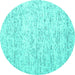 Round Machine Washable Abstract Turquoise Contemporary Area Rugs, wshcon1837turq