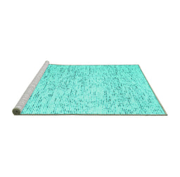 Sideview of Machine Washable Abstract Turquoise Contemporary Area Rugs, wshcon1837turq