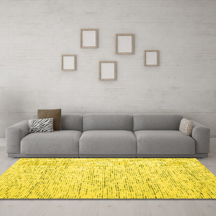 Machine Washable Abstract Yellow Contemporary Rug in a Living Room, wshcon1837yw