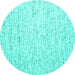 Round Machine Washable Abstract Turquoise Contemporary Area Rugs, wshcon1838turq