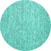 Round Machine Washable Abstract Turquoise Contemporary Area Rugs, wshcon1839turq