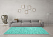 Machine Washable Abstract Turquoise Contemporary Area Rugs in a Living Room,, wshcon1839turq