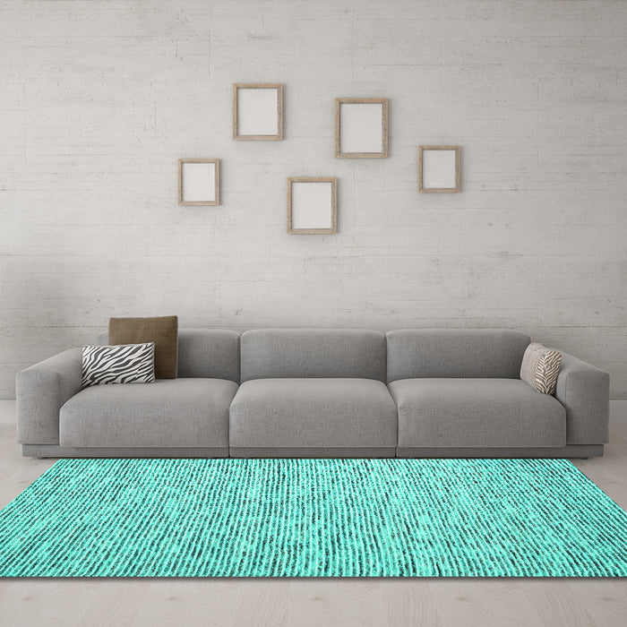 Machine Washable Abstract Turquoise Contemporary Area Rugs in a Living Room,, wshcon1839turq