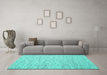 Machine Washable Abstract Turquoise Contemporary Area Rugs in a Living Room,, wshcon1840turq