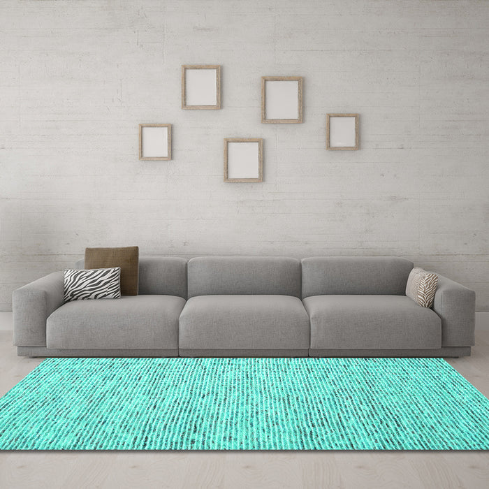 Machine Washable Abstract Turquoise Contemporary Area Rugs in a Living Room,, wshcon1840turq