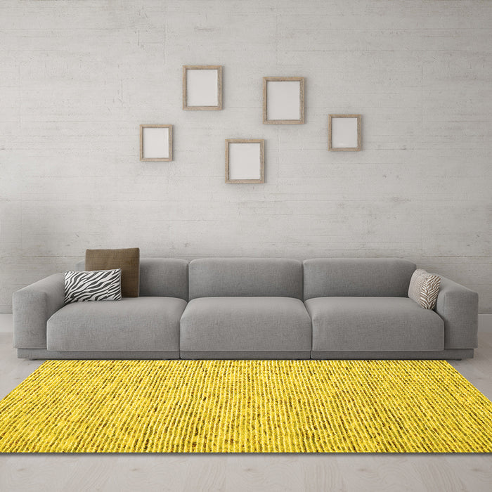 Machine Washable Abstract Yellow Contemporary Rug in a Living Room, wshcon1840yw