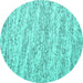 Round Machine Washable Abstract Turquoise Contemporary Area Rugs, wshcon1841turq