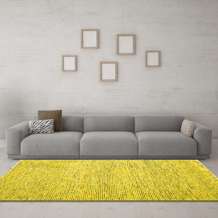 Machine Washable Abstract Yellow Contemporary Rug in a Living Room, wshcon1842yw