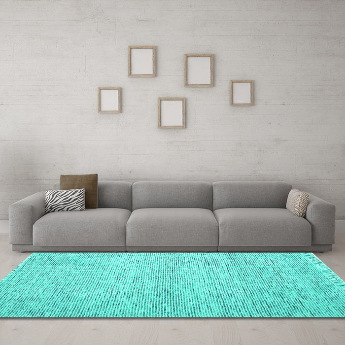 Machine Washable Abstract Turquoise Contemporary Area Rugs in a Living Room,, wshcon1842turq