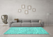 Machine Washable Abstract Turquoise Contemporary Area Rugs in a Living Room,, wshcon1843turq