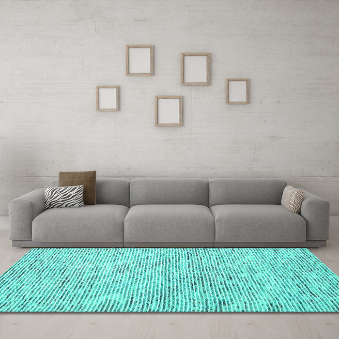 Machine Washable Abstract Turquoise Contemporary Area Rugs in a Living Room,, wshcon1843turq